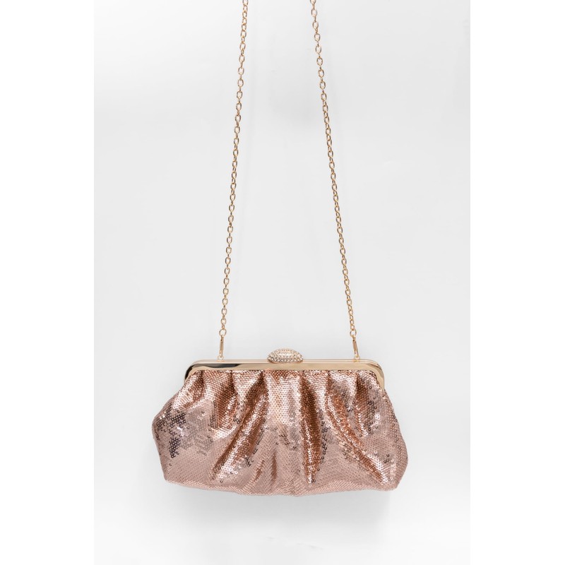 lapulio Solid Color Fish Scale Sequins Pleated Clutch Bag Hardware