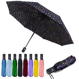 MRTLLOA 42/49 Inch Compact Windproof Travel Umbrella for Rain, Lightweight, Portable, Strong, Folding Umbrellas for Women and Men(42 inch,Black Dots)