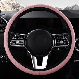 Zetatau Steering Stripe Style Wheel Cover Microfiber Leather Anti-Slip Universal Car Steering Wheel Cover Faux Leather for Car Accessories Auto Car Without Inner Ring Pink