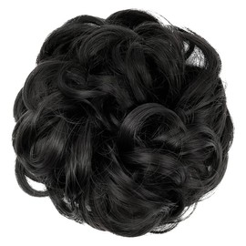 JJstar Bun Hairpiece Large Hair Piece Curly Wavy Human Hair Fake Elastic Hair Extensions for Women and Girls (Natural Black)