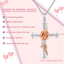 JiaYang Angel Wings Cross Necklace Women's Silver 925 Infinity Cross Pendant Chain Girls Birthstone Zirconia Necklace Religious Cross Jewellery Christian Gift for Women with Gift Box, Cubic Zirconia,