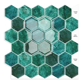 Green Marble Hexagon Peel and Stick Backsplash,12" x 12" Self Adhesive Back Splash Honeycomb Stick on Wall Tile for Kitchen,Bathroom,Fireplace,RV(10 Sheets)