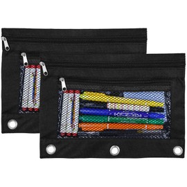 3 Rings Binder Pencil Pouch, Pencil Case with Double Pocket and Mesh Window