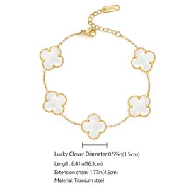 Genseion Lucky Clover Sets Necklace Pendant Earrings Bracelet for Women Girls 18k Gold Plated Charm Simple Cute Jewelry Womens Girls Gift, Titanium, No Gemstone,Gold-White-New