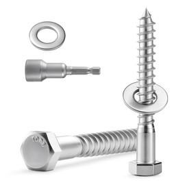 BNUOK 13 Sets 5/16" x 2-1/2" Hex Head Lag Screws Bolts with Flat Washers 304 Stainless Steel 18-8 Heavy Duty Lag Screw for Wood, Driver Bit Included