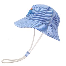 FUYAO Baby Sun Hat Kids Toddler Boys Dinosaur Beach Sun Protection Hat Summer Play Hats Adjustable Chin Strap Bucket Hat (Blue Dinosaur, 2-4 Years)