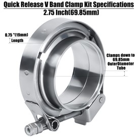 Vitonsbay 2.75 Inch Quick Release V Band Clamp Coupling with Flange Male Female Stainless Steel(1Pcs)