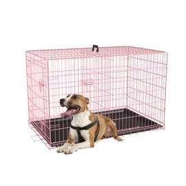FDW Dog Crate Dog Kennel Cage with Double Door,36 inch Folding Metal Wire Dog Cage with Removable Tray&Divider Panel,Pet Crate for Medium Dogs,Pink