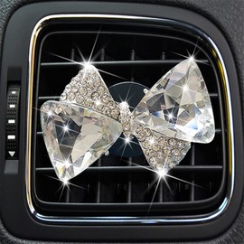 Maxtech Bling Crystal Bow-Knot Vent Clips, Rhinestone Car Diffuser for Air Fresheners, Interior Decor Accessories for Women (Silver)