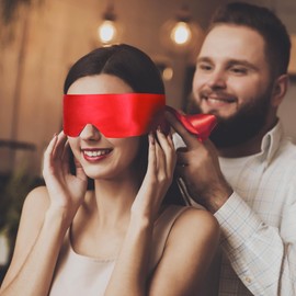 FRESHME Satin Eye Mask Sleeping - Adjustable Eye Shade Soft and Comfortable Satin Eye Blinder Cover for Women Men Night Travel Nap Meditation Valentine's Day Gift 160cm/63in Black and Red