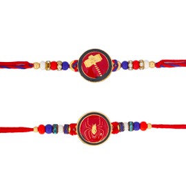 Set of 2 Superhero Rakhi for Small Brother | Rakhi for Small Bhai Bro Rakhi Thread | Raksha Bandhan Fancy Rakhi for Brother with Raksha Bandhan Greeting Card & Roli Chawal Tika - PHRK30AVA (Design2)