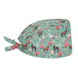 Babrukda Women Men Cap wih Sweatband Adjustable Tie Back Hat Dirtyproof Beanie, Floral Horse, One Size