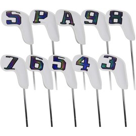 Scott Edward 10 Pcs Leather Iron Golf Head Covers Strong Magnetic Closure Long Neck Protect Club Clearly Number Tag 3-9/A/P/S (Gradient Leather White)