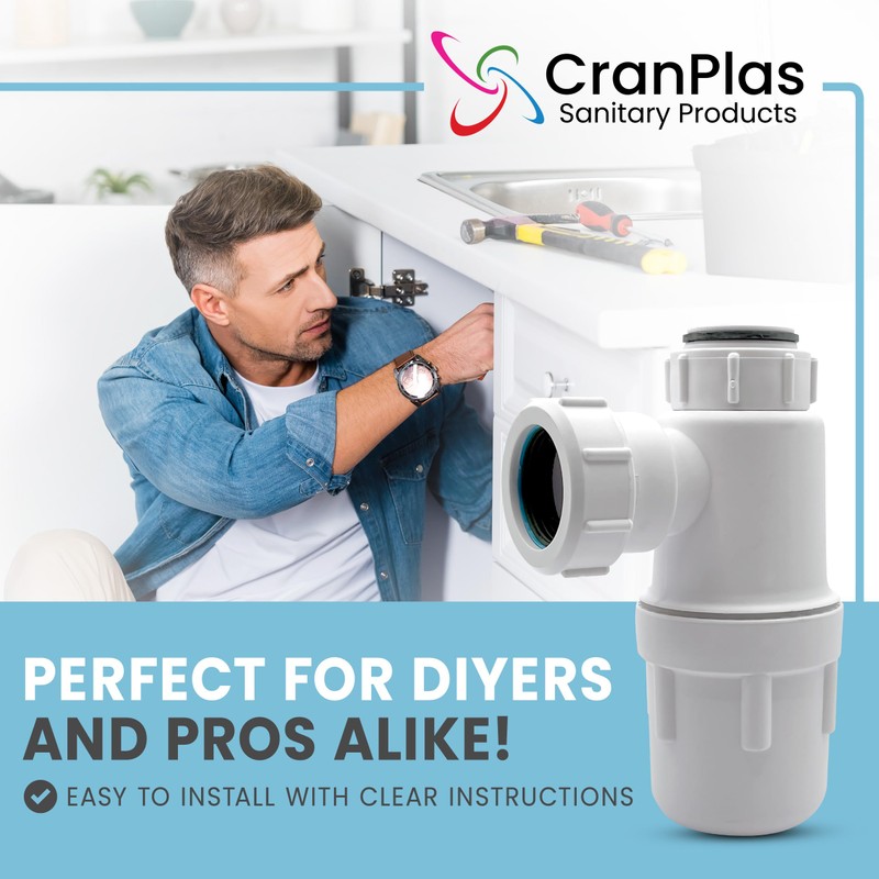 CranPlas | 32mm Sink Trap | Effortless Installation | Universal