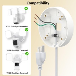 2in1 Power Adapter and Floodlight Cam Plug-in Mount Compatible with Wyze Floodlight Cameras v2/Pro/v1, Electrical Box with 20ft Weather-Resistant Outdoor Charging Cable, No Junction Box Required-White