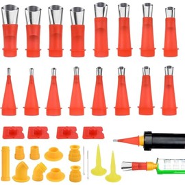 Nirrn Universal Integrated Rubber Nozzle Tool Kit（31 PCS）, Caulking Finisher Set with Base, Caulking Nozzle Applicator, Stainless Steel Caulking Nozzle Set with Connection Base for Brick Joint
