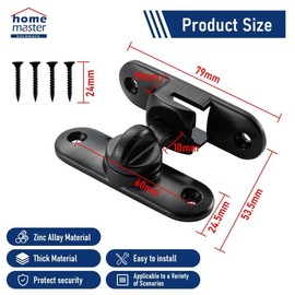 HOME MASTER HARDWARE 90/180 Degree Flip Barn Door Lock, Thickened Solid Gate Latches, Security Sliding Door Latch for Cabinets, Bathroom, Sliding Doors and Windows (Black, 1-Pack)