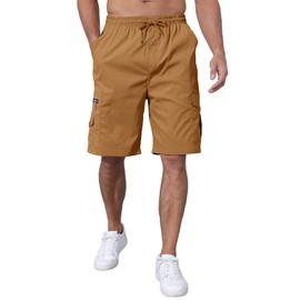 Men's Cargo Shorts Elastic Waist Outdoor Relaxed Fit Sport Shorts Jogger SweatShorts with Multi-Pocket DARKKHAKI 4XL