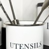 Darthome White Utensil Holder Tin Metal Grey Letters Kitchen Storage