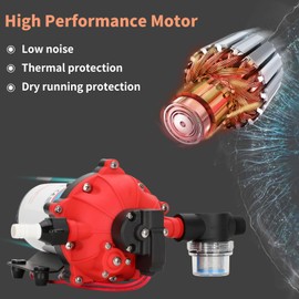 12V Pump, 5.5GPM Diaphragm Water Pump, 60Psi 1/2MNPT Connection,Self Priming Up to 10 Feet .Ideal for Sprayer and Pressure Washing (Red)
