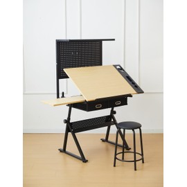 CuisinSmart Drawing Table, Height Adjustable Drafting Table with Pegboard Panel Tilting Tabletop and Storage Drawers Diamond/Watercolor Art Desk for Drawing, Crafting, Reading, Writing, Home Office