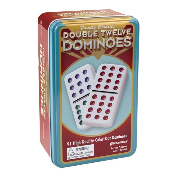 Pressman Double 12 Color Dot Dominos in A Tin, 5"