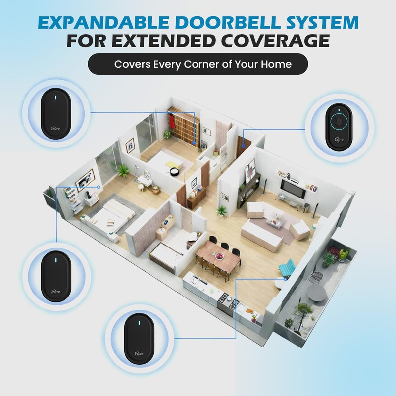 RUTZ® Wireless Doorbell, Waterproof Plug-in Door Bells Wireless Cordless Chime
