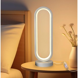 RINGSUN USB Bedside Lamp, 32cm 3-Color Dimmable LED Night Light, Eye-Protection Reading Lamp for Bedroom, Nursery, Office and Living Room, Table Lamp Modern Design