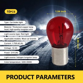 Neferta 10 PCS 115​​7 Car P21/5W BAY15D Halogen Brake Bulb, Dual Tail High Low Foot Instant Start Stable Filament Structure Bulb, Waterproof Shock-absorbing Lighting Accessories, for Cars (Red)