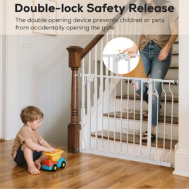 MUTAK 29-43" Baby Gate for Stairs, Baby Safety Essentials, Auto Close Gates for Doorways, Easy Install Pressure Mounted Dog Gate Indoor, Pet Gates for Dogs, White