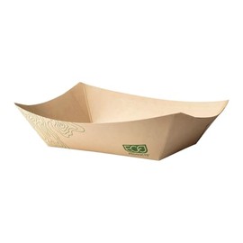 ECO PRODUCTS Renewable & Compostable 3lb Paper Food Trays, Case of 500, PLA Lined Food Boats, FSC Mix Credit, No PFAS, BPI-Certified