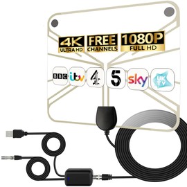 4K HD TV Aerial - Amplified Digital HDTV Aerial with Signal Booster for Local Channels - 360° Long Reception Indoor Aerial Support All Types TV