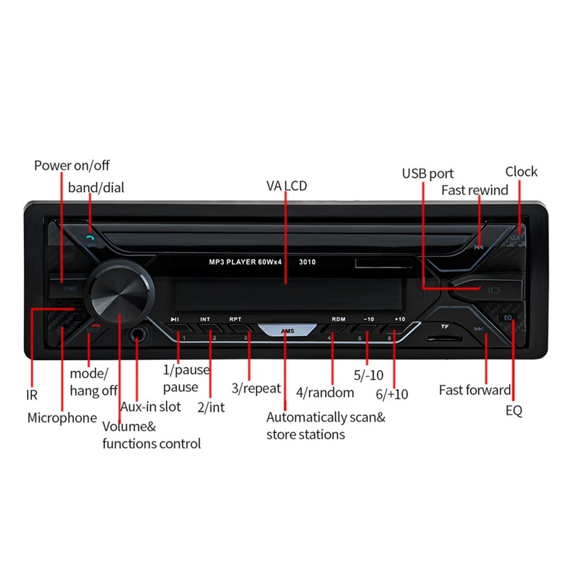 12V Car Bluetooth Multimedia Player FM Radio MP3 USB Charging