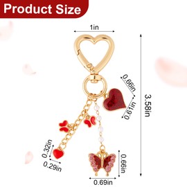 elephtree Aesthetic Y2K Keychains Accessories Bag Charms Cute Heart Butterfly Pearl Key Chain for Keys Bags Purse Women Gifts(Red)