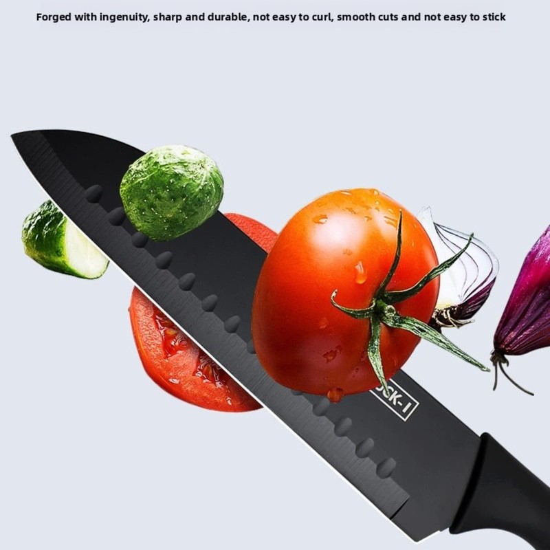 7-Piece Black Knife Set with Stand，Professional Kitchen Knife Set with