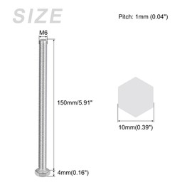METALLIXITY Hex Bolts (M6-1x150mm) 5Pcs, 304 Stainless Steel Coarse Fully Threaded Hex Head Screw Bolt Machine Screws - for Furniture Repair, Silver