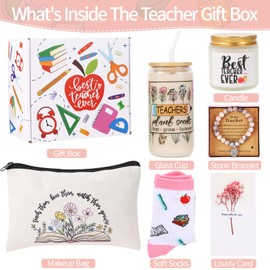 Bayelove Teacher Gifts for Women, Thank You Gifts for Women Birthday, Teacher Appreciation Gifts, 16 oz Teacher Glass Cup Basket Gifts Set Teacher Supplies Teacher Must Haves
