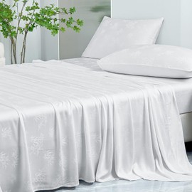 HCORA Jacquard Viscose Derived from Bamboo Sheets Queen Size - 400 Thread Count Soft Breathable Cooling Sheets for Hot Sleepers - 16" Deep Pocket Sheet Set with 2 Bed Sheets Holder Straps (White)