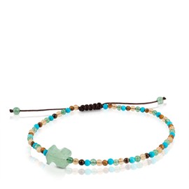 TOUS Pulsera de Cordón para Mujer con Bolas de Howlita, Cuarcita Verde y Roja y Ojo de Tigre de 0,87cm., Joven y Fresca, Colección Tibet