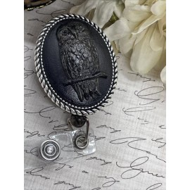 Fancy fox Boutique Black Barn Owl Men Woman Lanyard Gothic   Retractable Reel ID Card Badge Holder