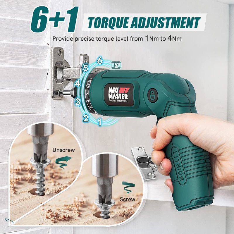 NEU MASTER Cordless Screwdriver, 4V Electric Screwdriver Rechargeable Power Screwdriver