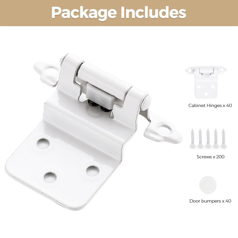 40 Pack 20 Pair White Cabinet Hinges - 3/8 inch