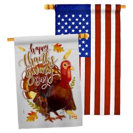 Angeleno Heritage Happy Thanksgiving Turkey House Flag Pack Fall Give Thanks Gobble Pumpkin Season Autumntime Cornucopia Applique Decoration Banner Small Garden Yard Gift Double-Sided, Made in USA