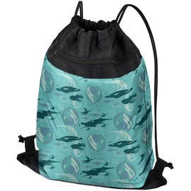 LOGOVISION Aquaman Movie Fish And Ships Pattern Drawstring Backpack Sports Bag Sackpack 17" x 13", Perfect for Gym, Yoga or Practice