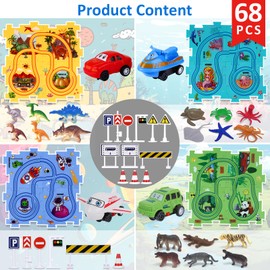 VESPRO 4 Series Toddler Car Track Set, 68PCS Kids Car Track Play Set, Educational Puzzle Toys for Kids Ages 3+ Boys and Girls