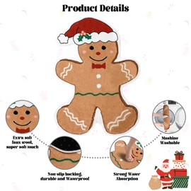 Jizrecly Christmas Gingerbread Bath Mat, Christmas Bath Rugs Non Slip Absorbent Bathmat for Bathroom Floor Tub Xmas Decor