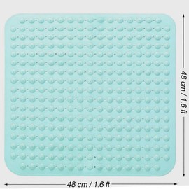 Shower Mat, 48 x 48 cm, Non-Slip Shower Mat, Massage Shower Mat, Non-Slip Mat with Suction Cup, Machine Washable, Sauna, Shower Room, Square (Mars Green)