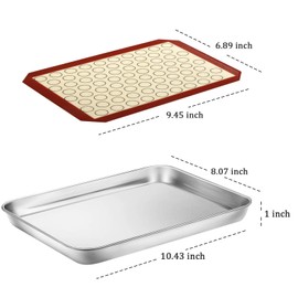 Deedro Baking Sheet with Silicone Mat, Set of 4 [2 Sheets + 2 Mats], Stainless Steel Cookie Sheet Baking Pan with Silicone Baking Mat, 10 x 8 x 1 Inch, Non Toxic, Heavy Duty, Easy Clean