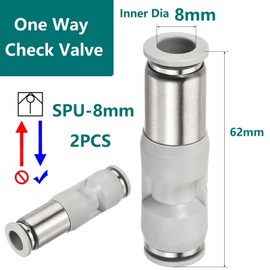 MiJunHD 2PCS Pneumatic Check Valve, 8mm Inner Dia. Non Return Check Valve, Straight One Way Valve Push to Connect Quick Connector for Vacuum Air Compressor Pump