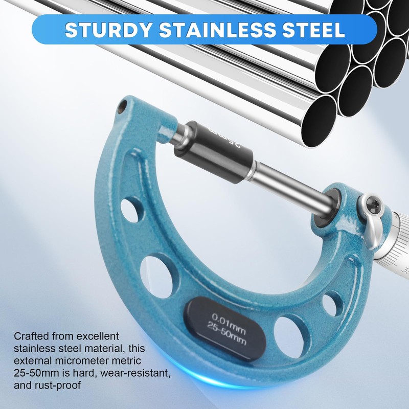 Outside Micrometer, 25-50mm External Micrometer Stainless Steel High Accuracy Thickness